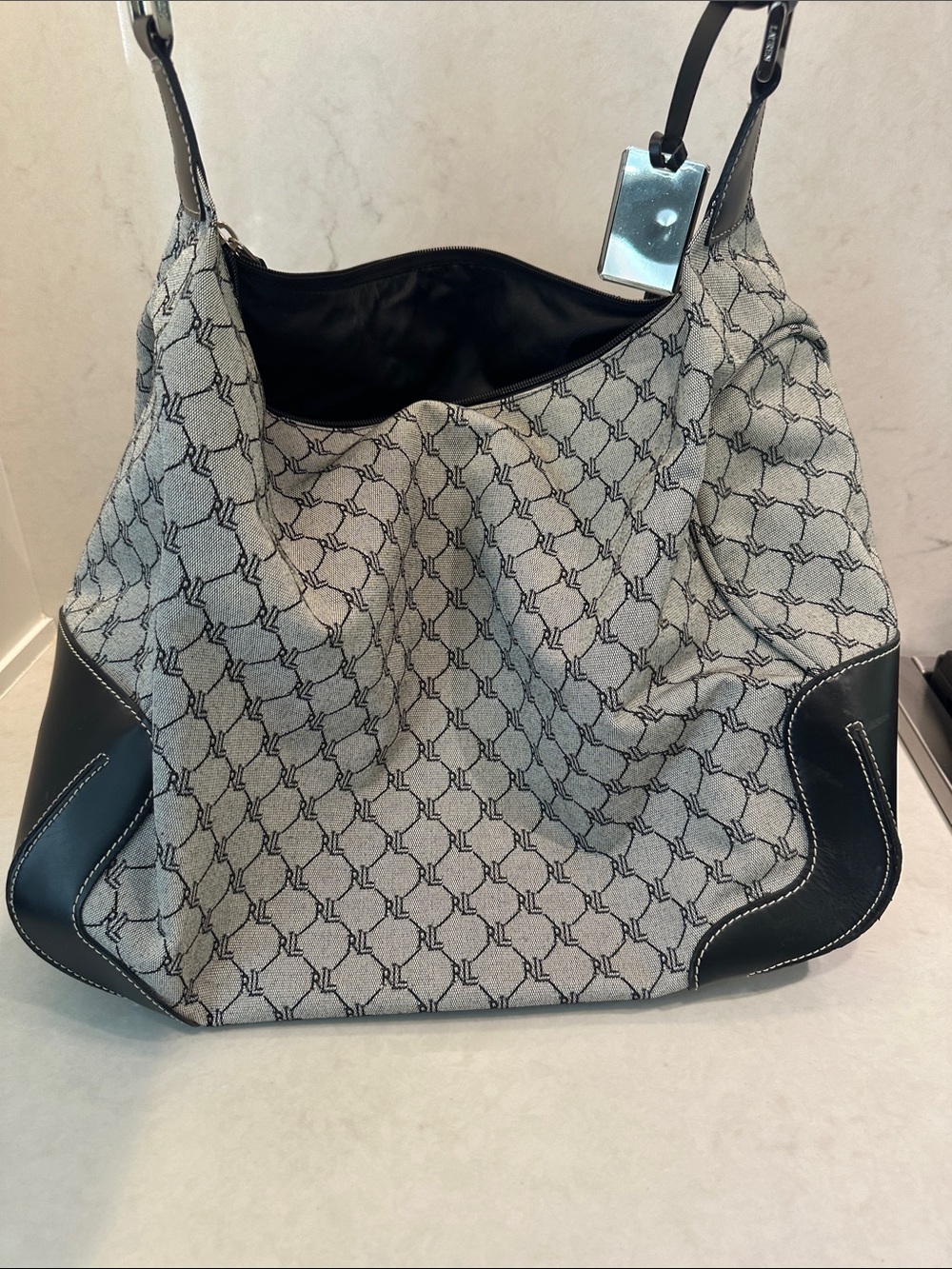 Vintage Lauren Ralph Lauren monogram canvas leather shoulder bag/tote - Y2K - Picture 7 of 7